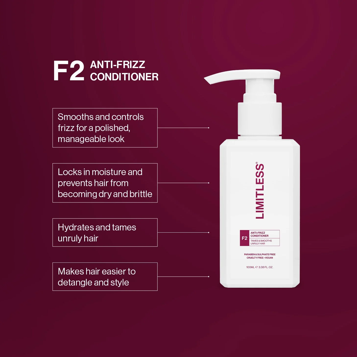Limitless F2 Anti-Frizz Conditioner 100ml - Image 3